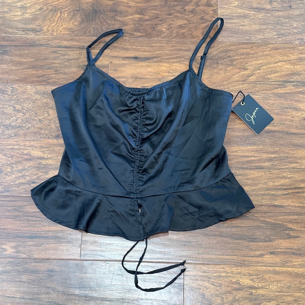 Japna Black Satin Ruched Blouse